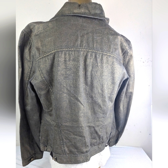 Chico's Shimmer Gold Stretchy Jean Jacket Size 1 (M/L).  Bag 5 - Picture 5 of 10